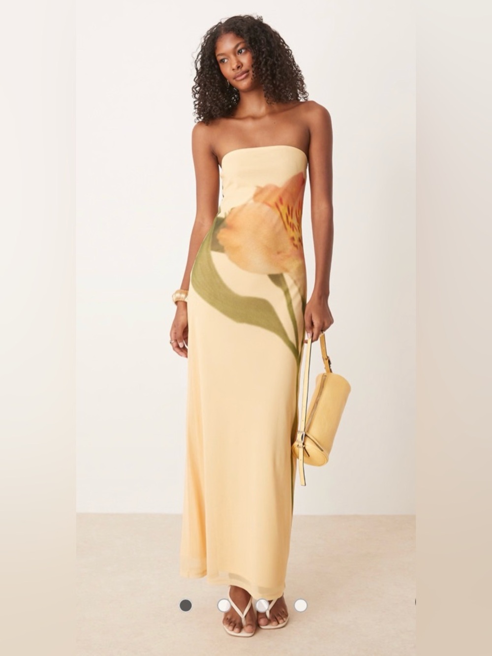 ASOS DESIGN mesh floral placement printed bandeau maxi dress in buttermilk